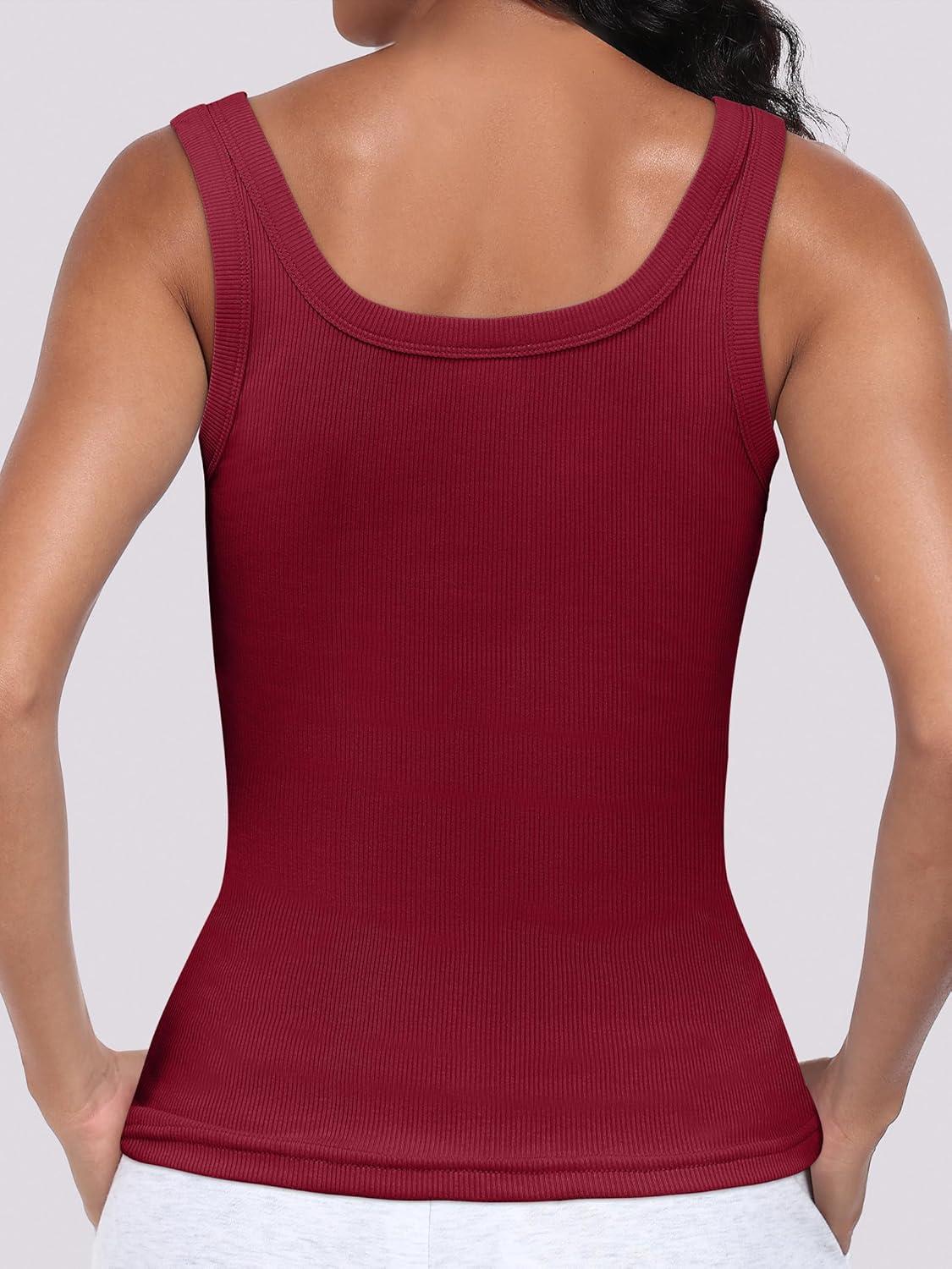 imageANRABESS Womens Sleeveless Scoop Neck Tank Top Ribbed Fitted Summer Basic Slim Cute Tops 2025Wine Red