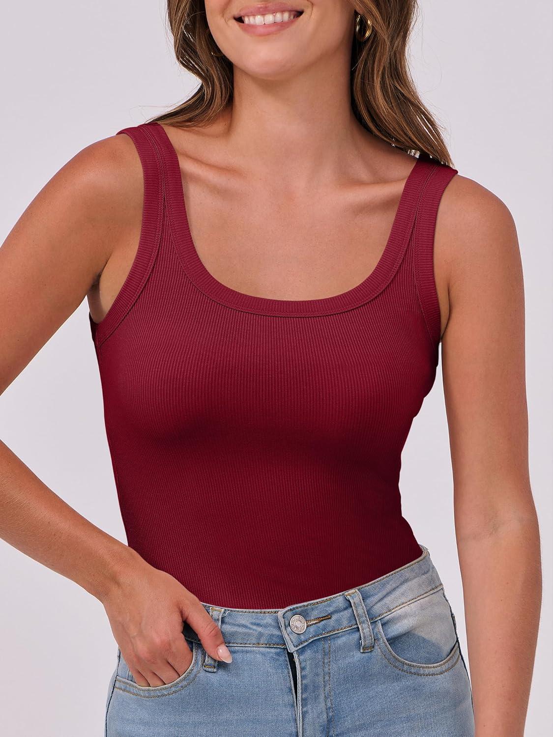 imageANRABESS Womens Sleeveless Scoop Neck Tank Top Ribbed Fitted Summer Basic Slim Cute Tops 2025Wine Red