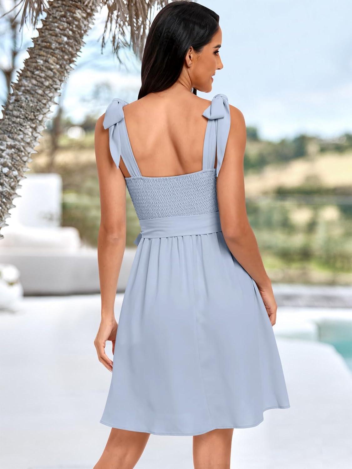 imageANRABESS Womens Sleeveless Tie Strap Mini Dress Summer Square Neck Smocked A Line Swing Elegant Cute Cocktail Short DressesSky Blue