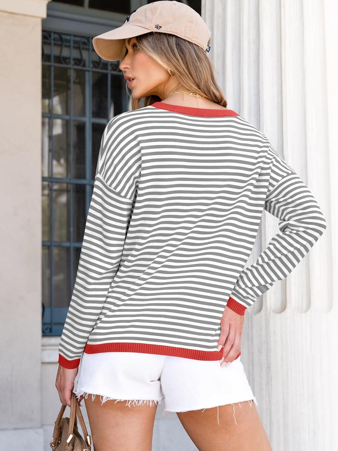 imageANRABESS Womens Striped Sweaters Long Sleeve Top Crewneck Color Block Casual Loose Knitted Pullover Shirts 2025 Fall OutfitsGrey White Orange