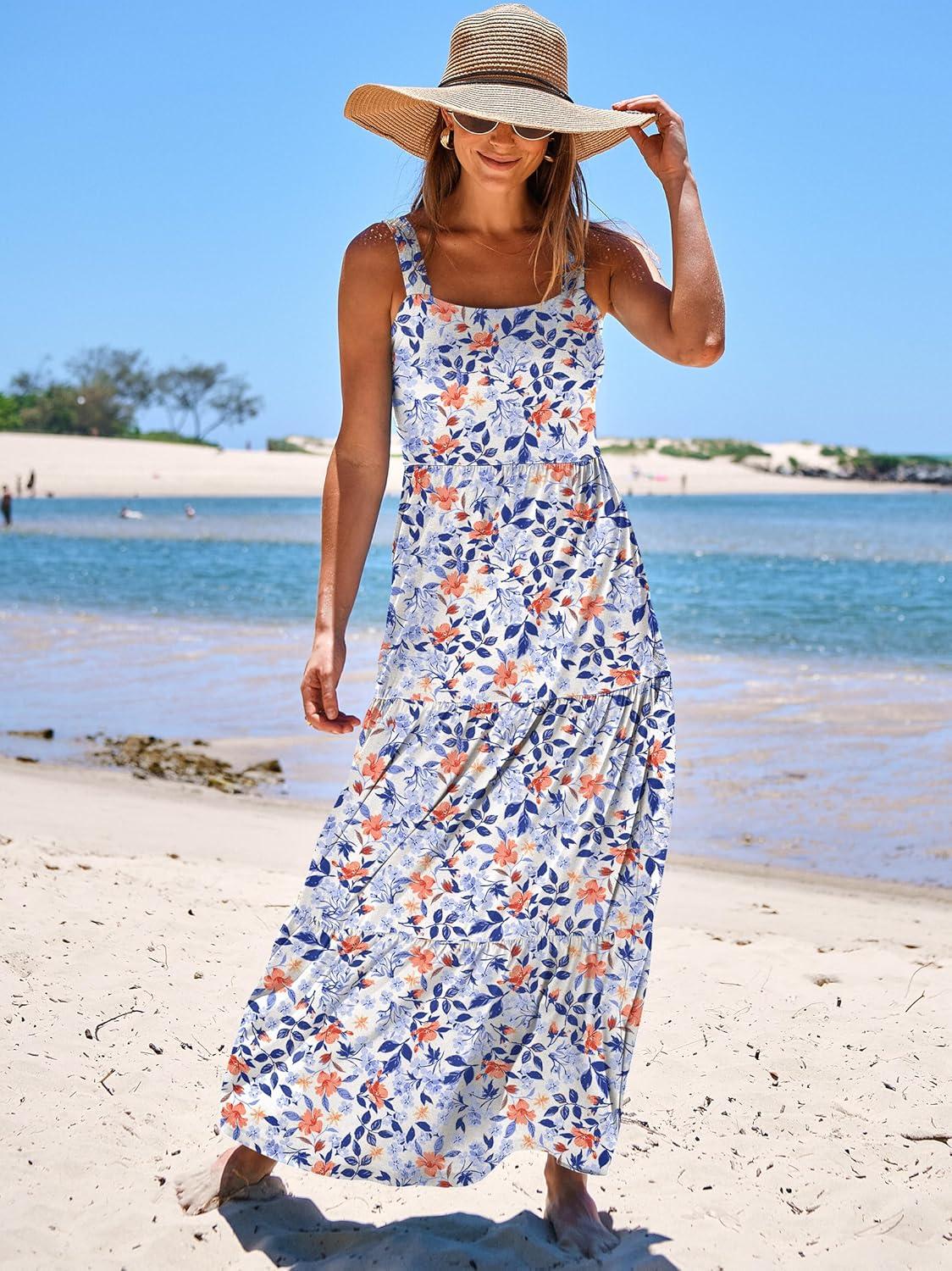 imageANRABESS Womens Summer Casual Long Maxi Beach Vacation Dresses Sleeveless Square Neck Flowy Tiered Sun Dress with PocketsBlue Orange Floral