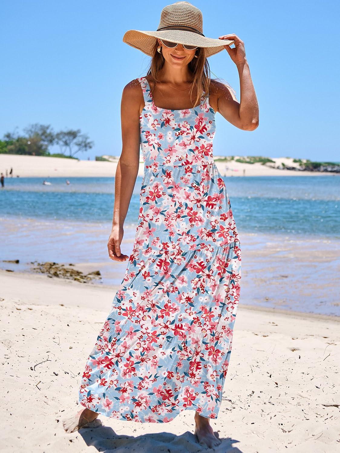 imageANRABESS Womens Summer Casual Long Maxi Beach Vacation Dresses Sleeveless Square Neck Flowy Tiered Sun Dress with PocketsBlue Pink Floral