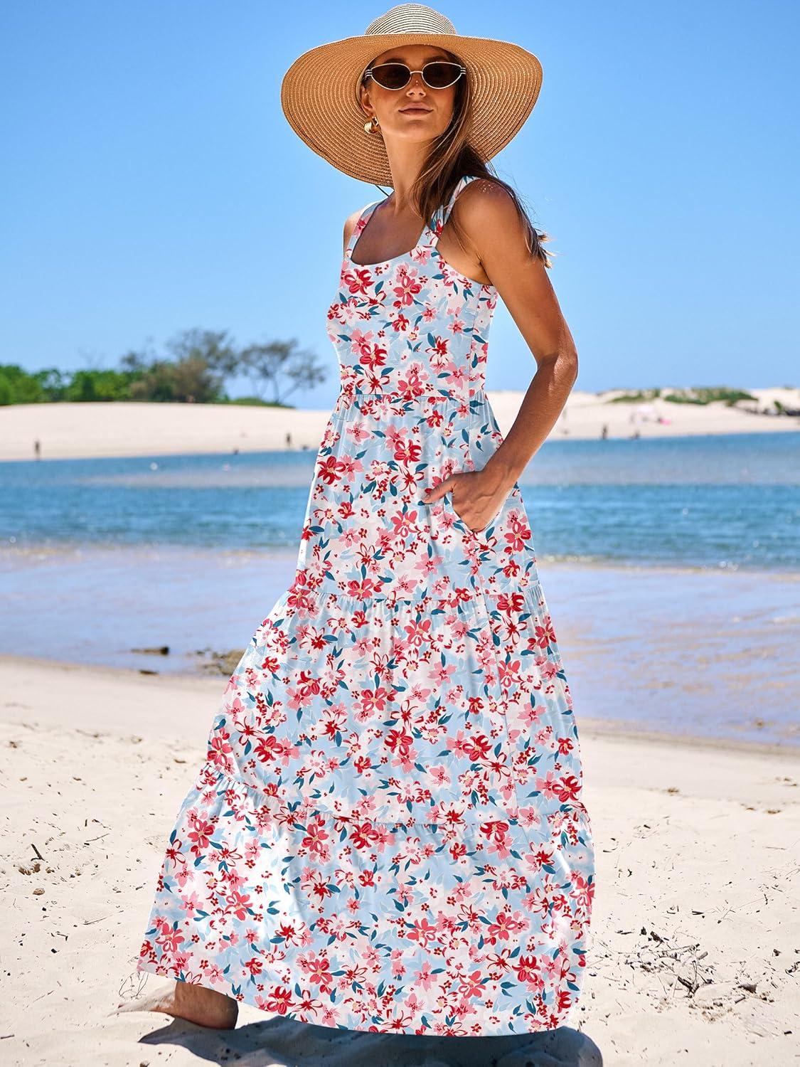 imageANRABESS Womens Summer Casual Long Maxi Beach Vacation Dresses Sleeveless Square Neck Flowy Tiered Sun Dress with PocketsBlue Pink Floral