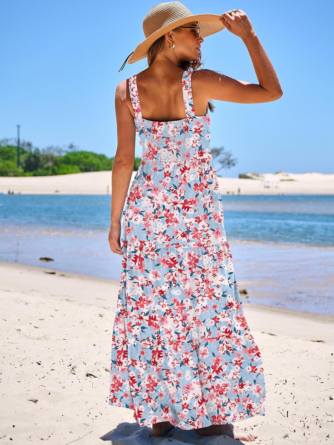 imageANRABESS Womens Summer Casual Long Maxi Beach Vacation Dresses Sleeveless Square Neck Flowy Tiered Sun Dress with PocketsBlue Pink Floral