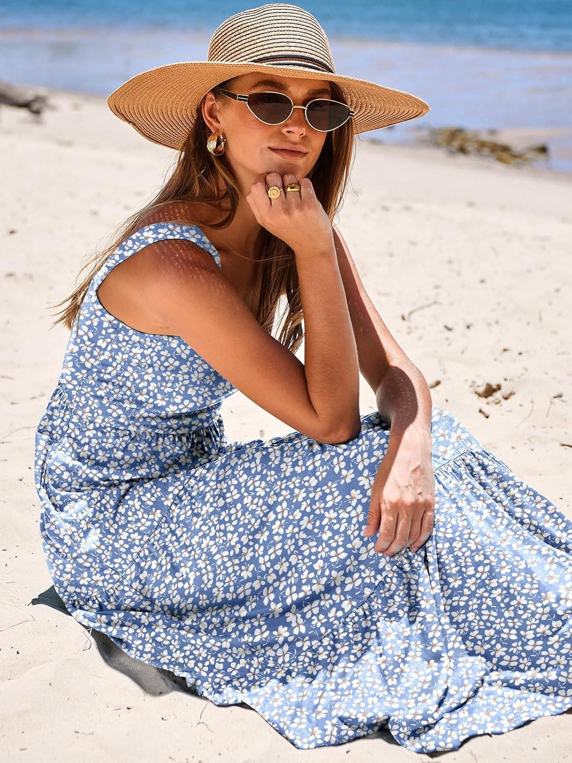 imageANRABESS Womens Summer Casual Long Maxi Beach Vacation Dresses Sleeveless Square Neck Flowy Tiered Sun Dress with PocketsFloral Blue