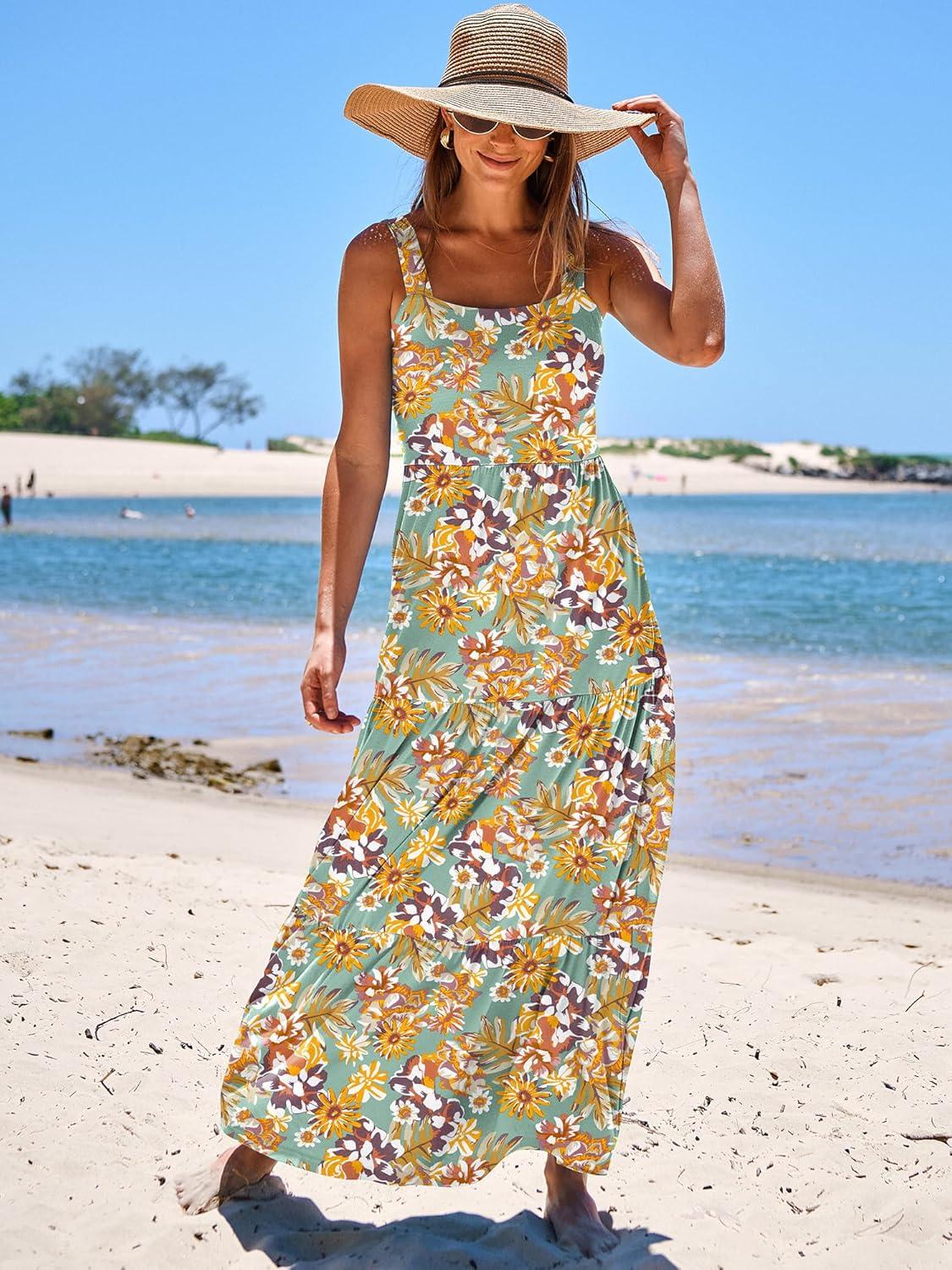 imageANRABESS Womens Summer Casual Long Maxi Beach Vacation Dresses Sleeveless Square Neck Flowy Tiered Sun Dress with PocketsFloral Yellow