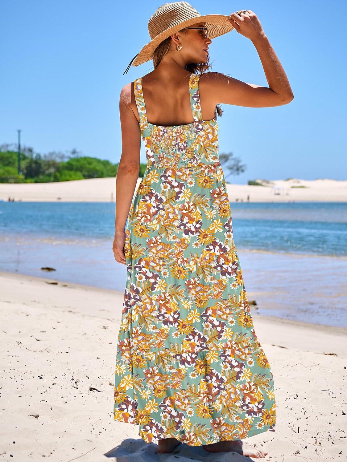 imageANRABESS Womens Summer Casual Long Maxi Beach Vacation Dresses Sleeveless Square Neck Flowy Tiered Sun Dress with PocketsFloral Yellow