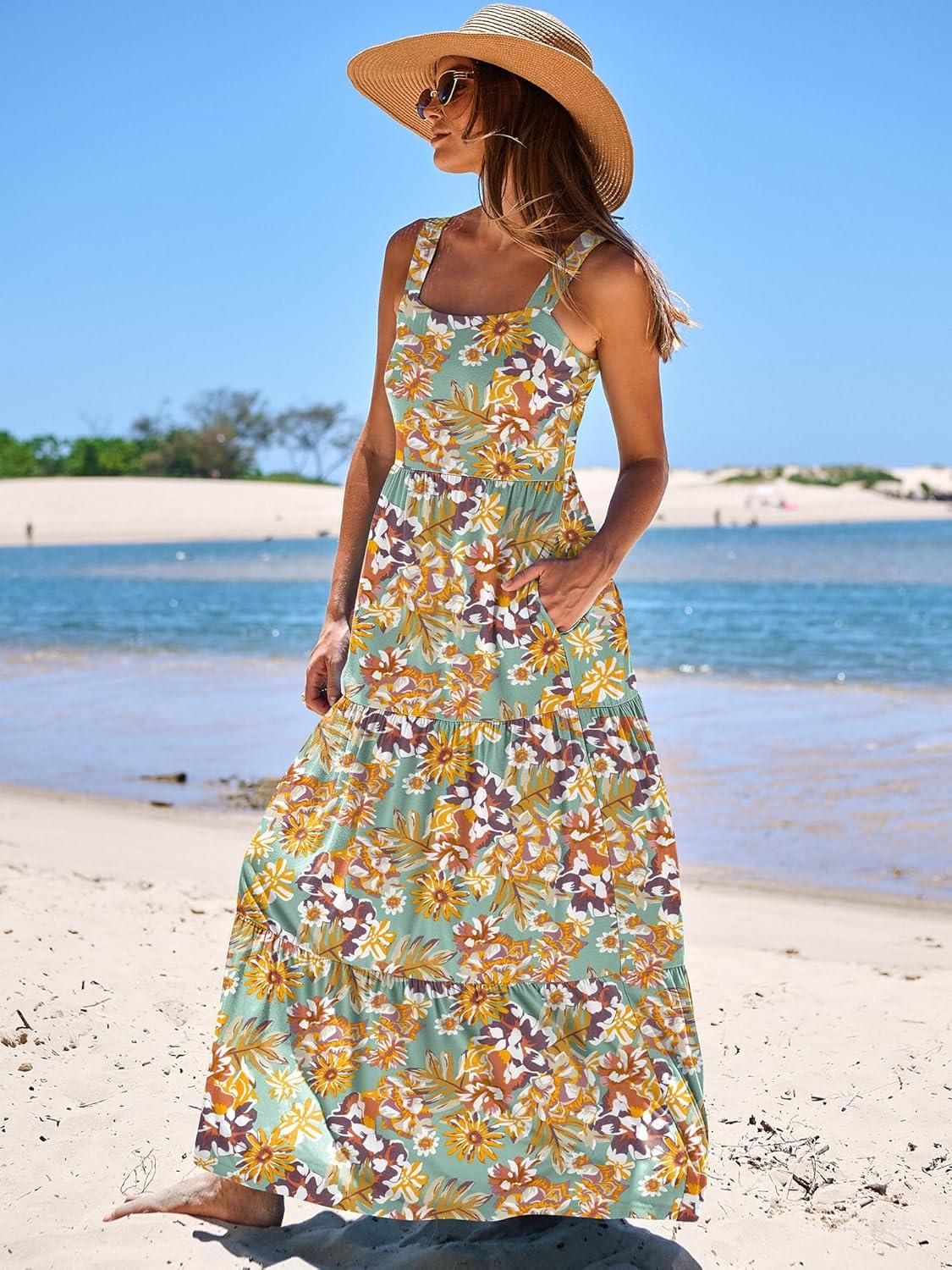 imageANRABESS Womens Summer Casual Long Maxi Beach Vacation Dresses Sleeveless Square Neck Flowy Tiered Sun Dress with PocketsFloral Yellow