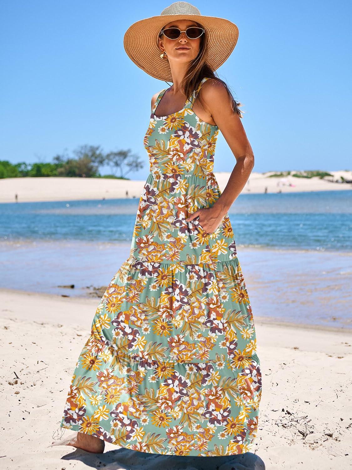 imageANRABESS Womens Summer Casual Long Maxi Beach Vacation Dresses Sleeveless Square Neck Flowy Tiered Sun Dress with PocketsFloral Yellow