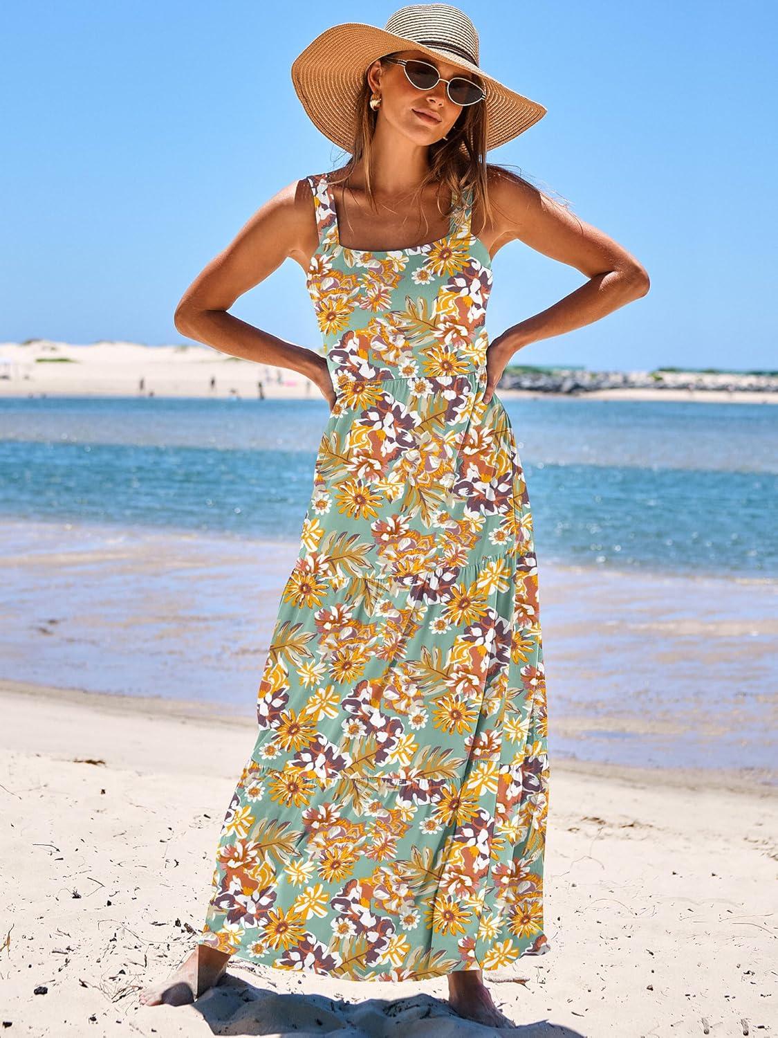 imageANRABESS Womens Summer Casual Long Maxi Beach Vacation Dresses Sleeveless Square Neck Flowy Tiered Sun Dress with PocketsFloral Yellow