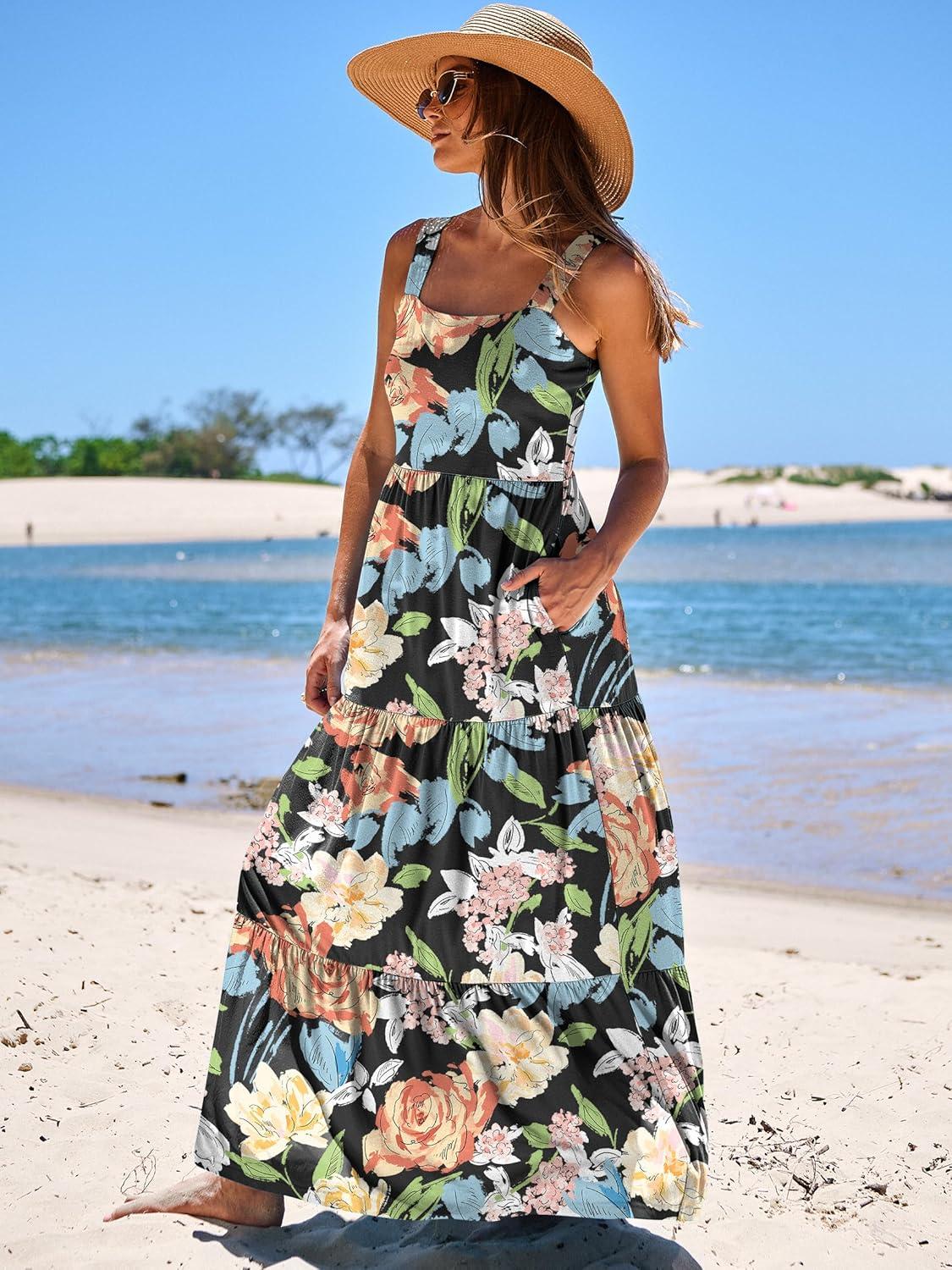 imageANRABESS Womens Summer Casual Long Maxi Beach Vacation Dresses Sleeveless Square Neck Flowy Tiered Sun Dress with PocketsMulticolored Floral