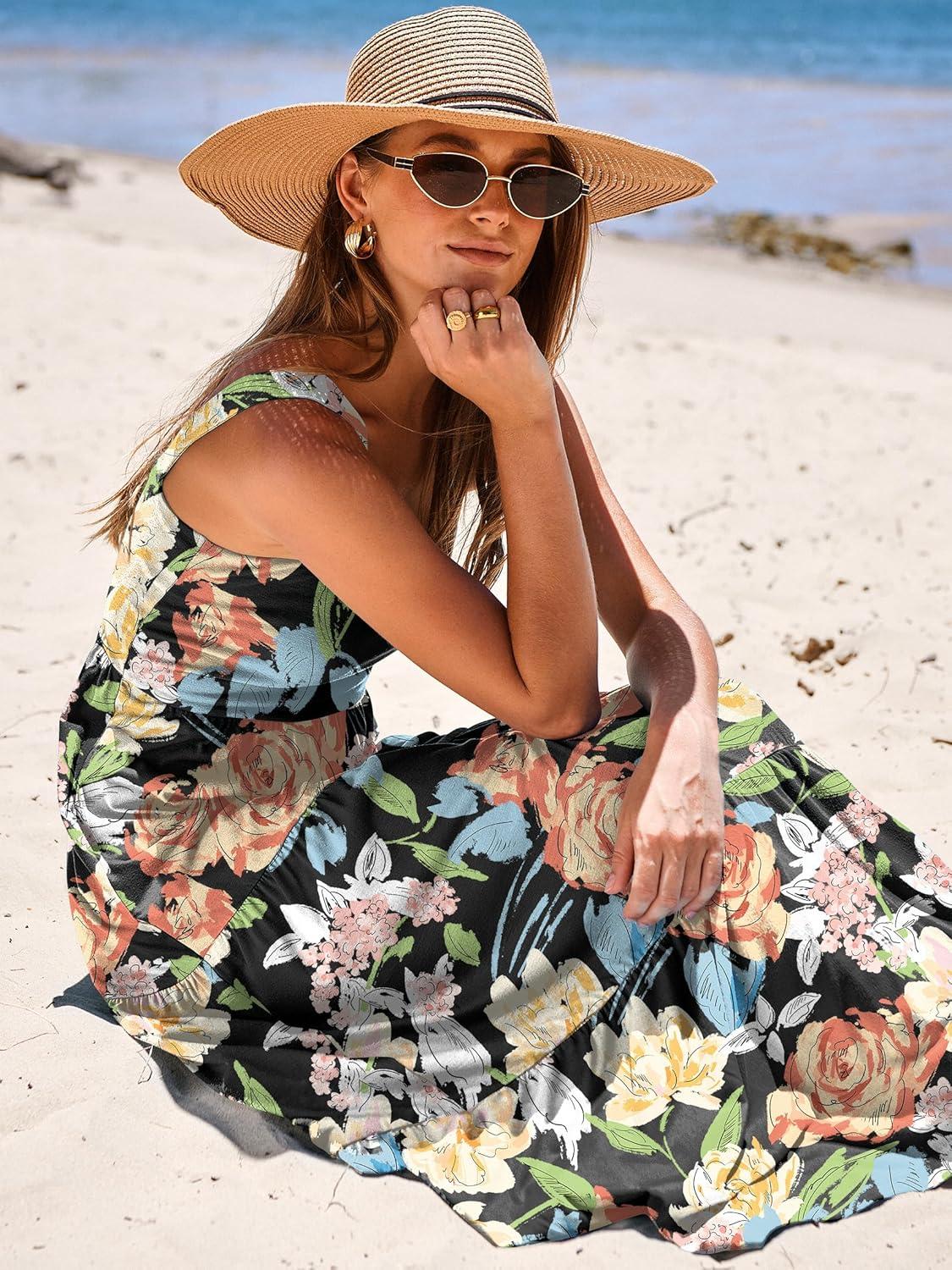 imageANRABESS Womens Summer Casual Long Maxi Beach Vacation Dresses Sleeveless Square Neck Flowy Tiered Sun Dress with PocketsMulticolored Floral