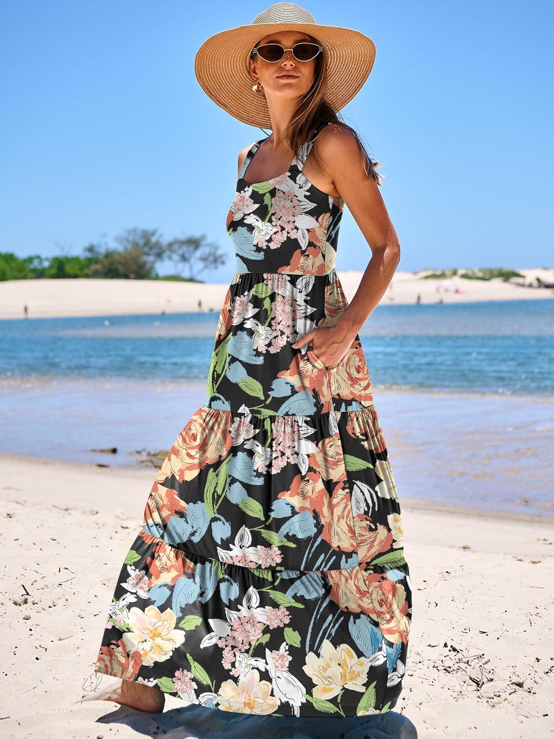 imageANRABESS Womens Summer Casual Long Maxi Beach Vacation Dresses Sleeveless Square Neck Flowy Tiered Sun Dress with PocketsMulticolored Floral