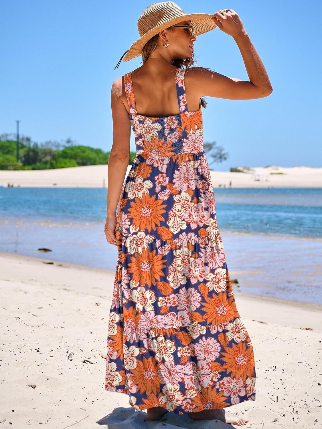 imageANRABESS Womens Summer Casual Long Maxi Beach Vacation Dresses Sleeveless Square Neck Flowy Tiered Sun Dress with PocketsNavy Blue Pink Floral