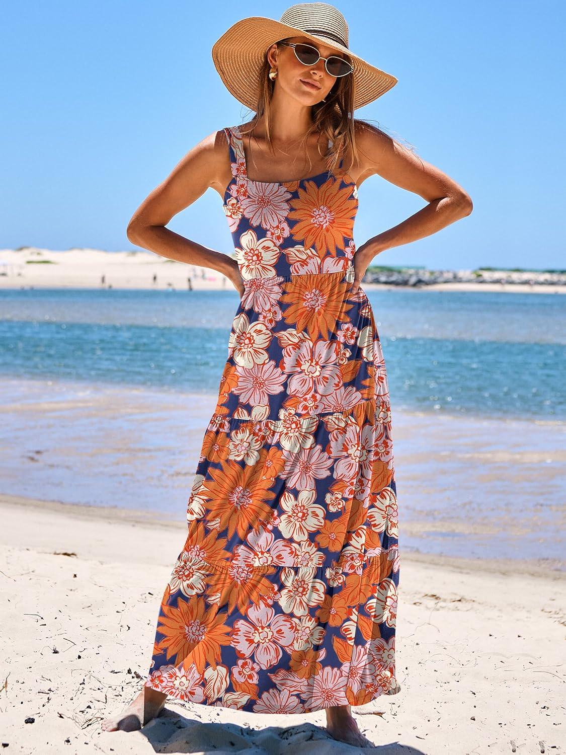 imageANRABESS Womens Summer Casual Long Maxi Beach Vacation Dresses Sleeveless Square Neck Flowy Tiered Sun Dress with PocketsNavy Blue Pink Floral