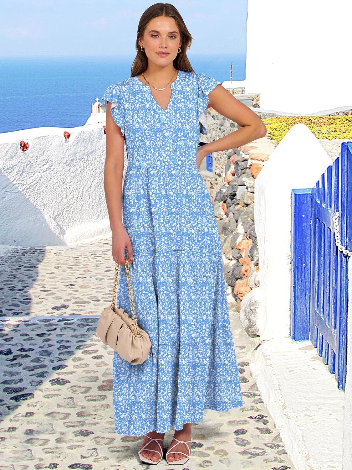 imageANRABESS Womens Summer Casual Maxi Dress V Neck Ruffle Sleeve Long Dresses Fashion Flowy Tiered Boho Beach Vacation SundressBlue Floral