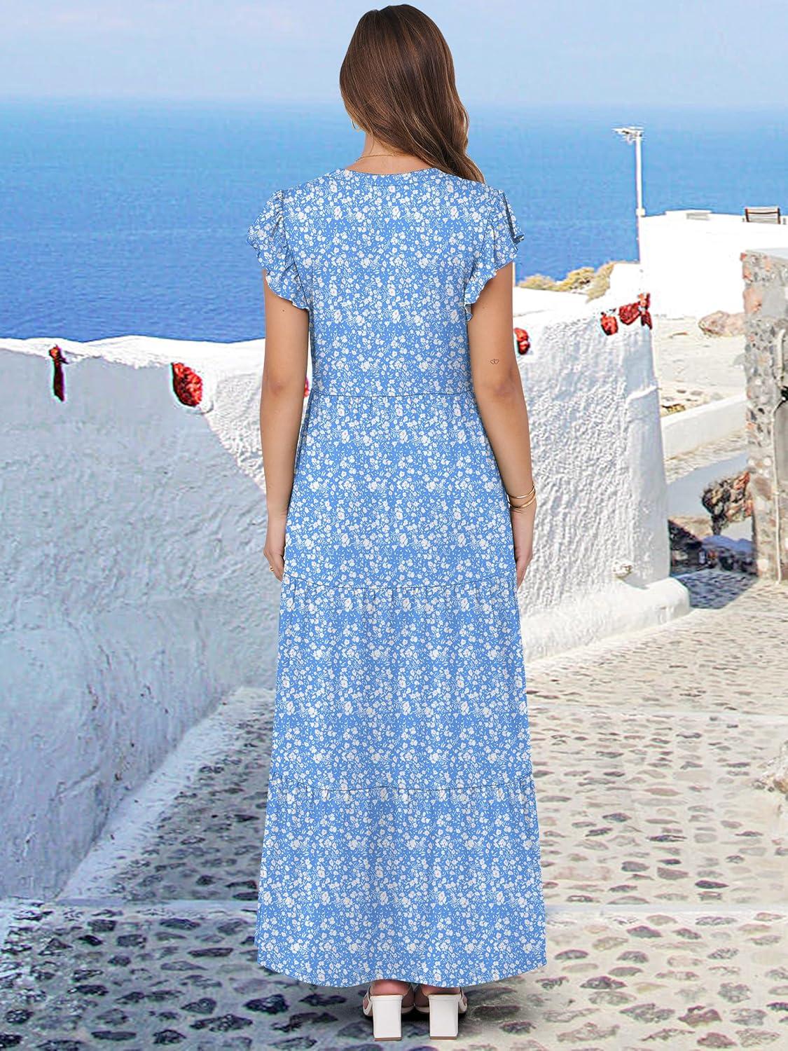 imageANRABESS Womens Summer Casual Maxi Dress V Neck Ruffle Sleeve Long Dresses Fashion Flowy Tiered Boho Beach Vacation SundressBlue Floral