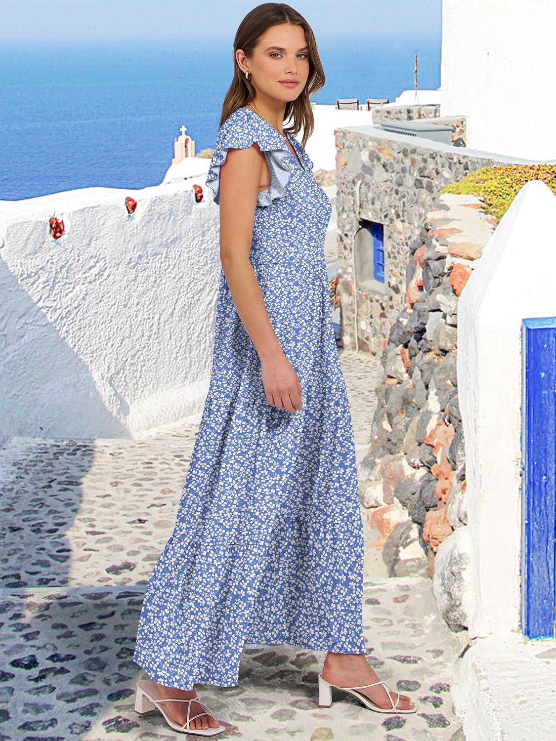 imageANRABESS Womens Summer Casual Maxi Dress V Neck Ruffle Sleeve Long Dresses Fashion Flowy Tiered Boho Beach Vacation SundressFloral Blue