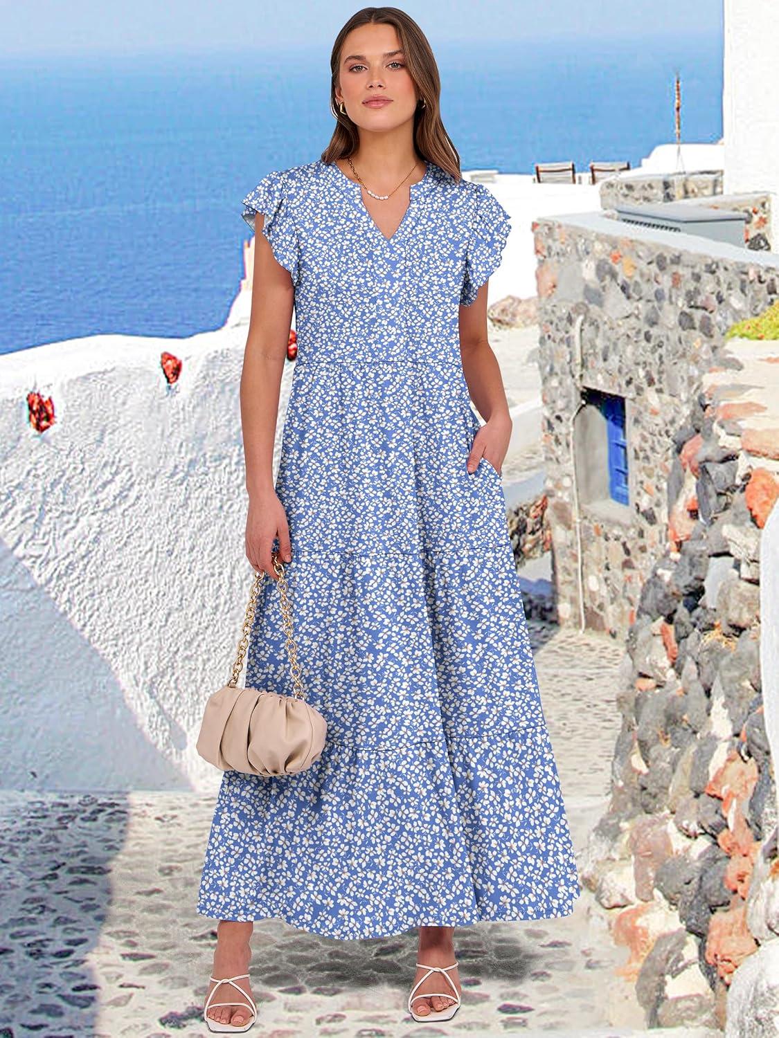 imageANRABESS Womens Summer Casual Maxi Dress V Neck Ruffle Sleeve Long Dresses Fashion Flowy Tiered Boho Beach Vacation SundressFloral Blue