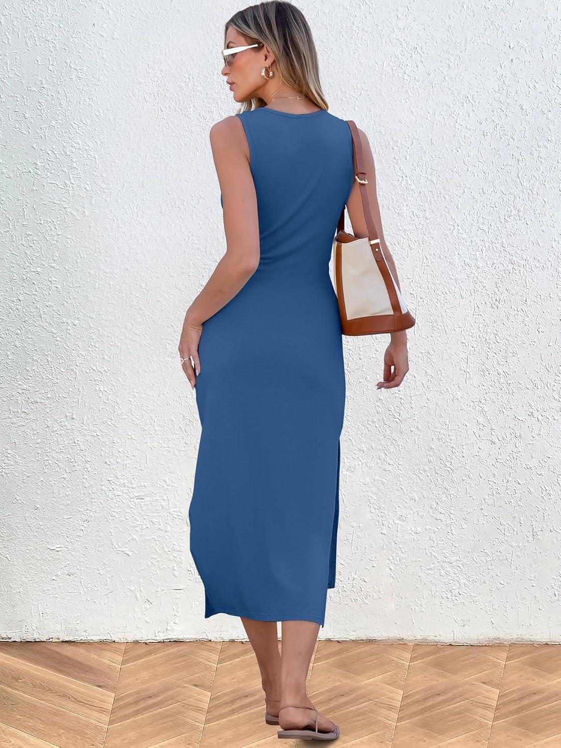 imageANRABESS Womens Summer Casual Sleeveless T Shirt Midi Dress Slim Fit Tie Waist Split Tank Long Dresses 2025 Vacation SundressBlue
