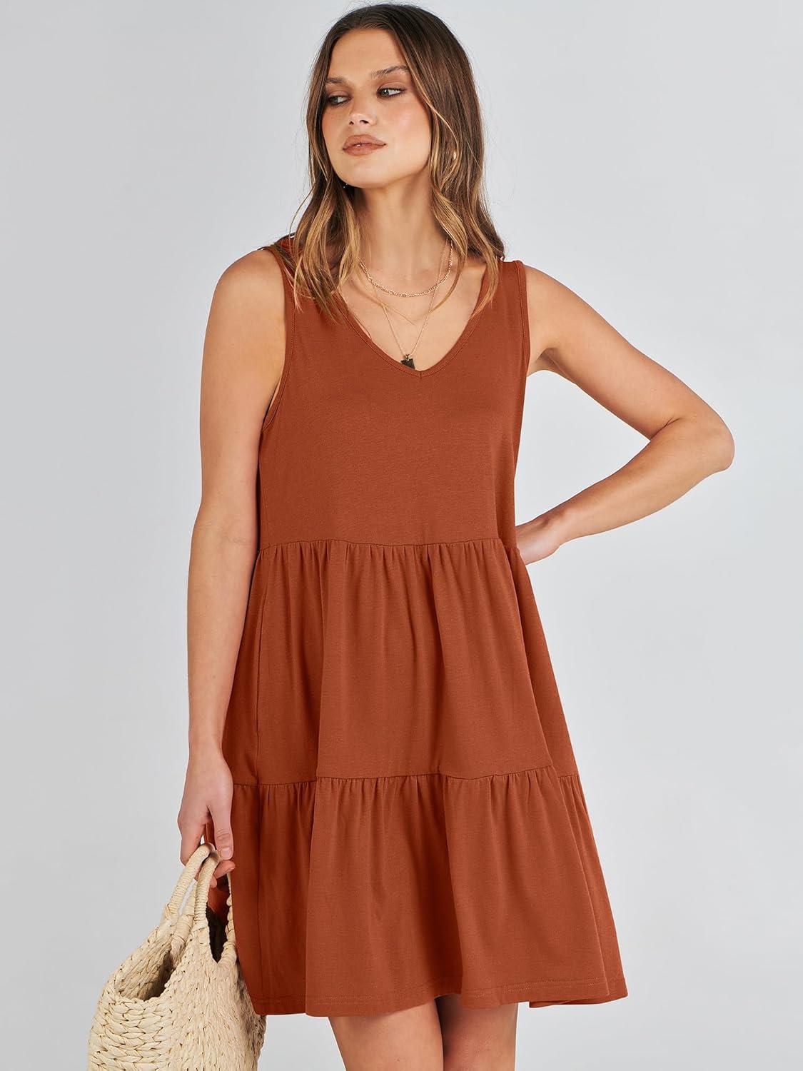 imageANRABESS Womens Summer Casual Tank Dress Sleeveless V Neck T Shirt Sundress Flowy Tiered Swing Mini Beach Vacation DressesBrick Red