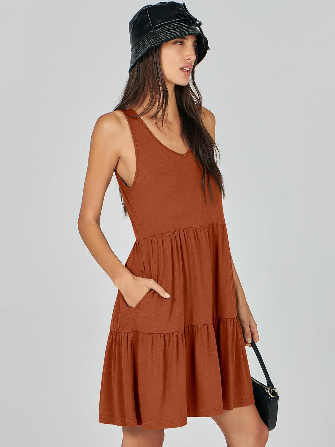 imageANRABESS Womens Summer Casual Tank Dress Sleeveless V Neck T Shirt Sundress Flowy Tiered Swing Mini Beach Vacation DressesBrick Red