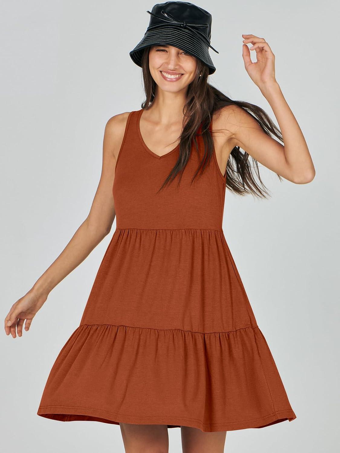 imageANRABESS Womens Summer Casual Tank Dress Sleeveless V Neck T Shirt Sundress Flowy Tiered Swing Mini Beach Vacation DressesBrick Red