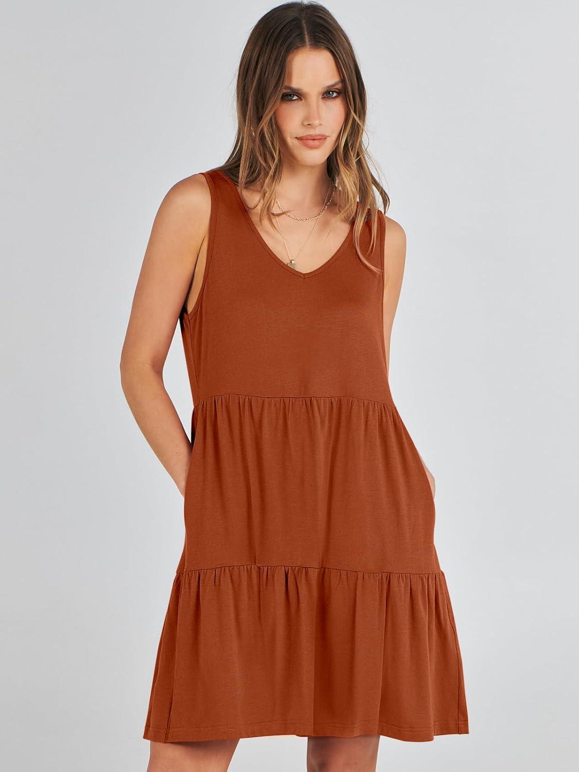 imageANRABESS Womens Summer Casual Tank Dress Sleeveless V Neck T Shirt Sundress Flowy Tiered Swing Mini Beach Vacation DressesBrick Red