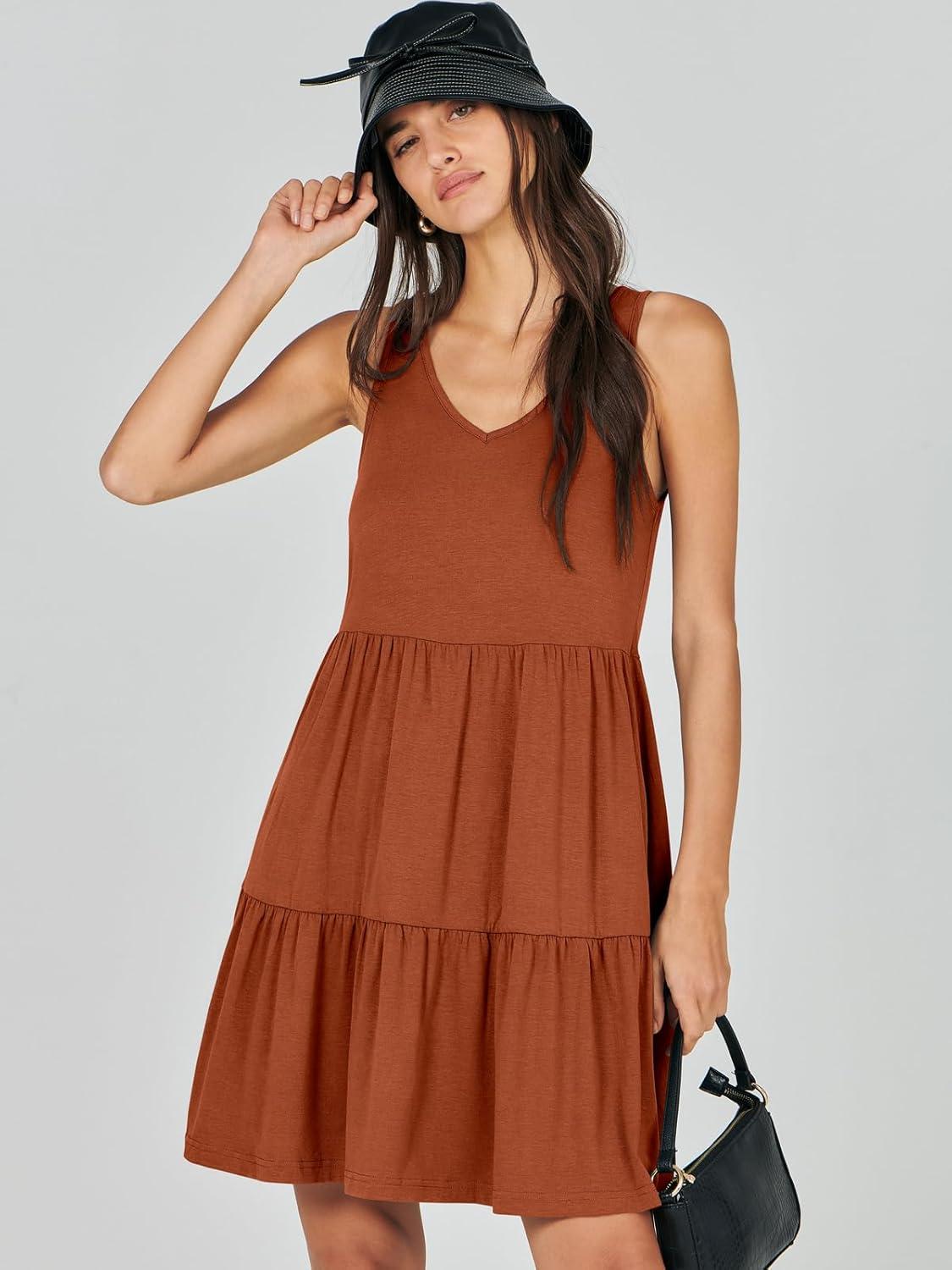 imageANRABESS Womens Summer Casual Tank Dress Sleeveless V Neck T Shirt Sundress Flowy Tiered Swing Mini Beach Vacation DressesBrick Red