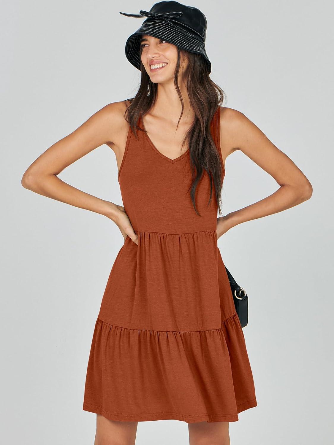 imageANRABESS Womens Summer Casual Tank Dress Sleeveless V Neck T Shirt Sundress Flowy Tiered Swing Mini Beach Vacation DressesBrick Red