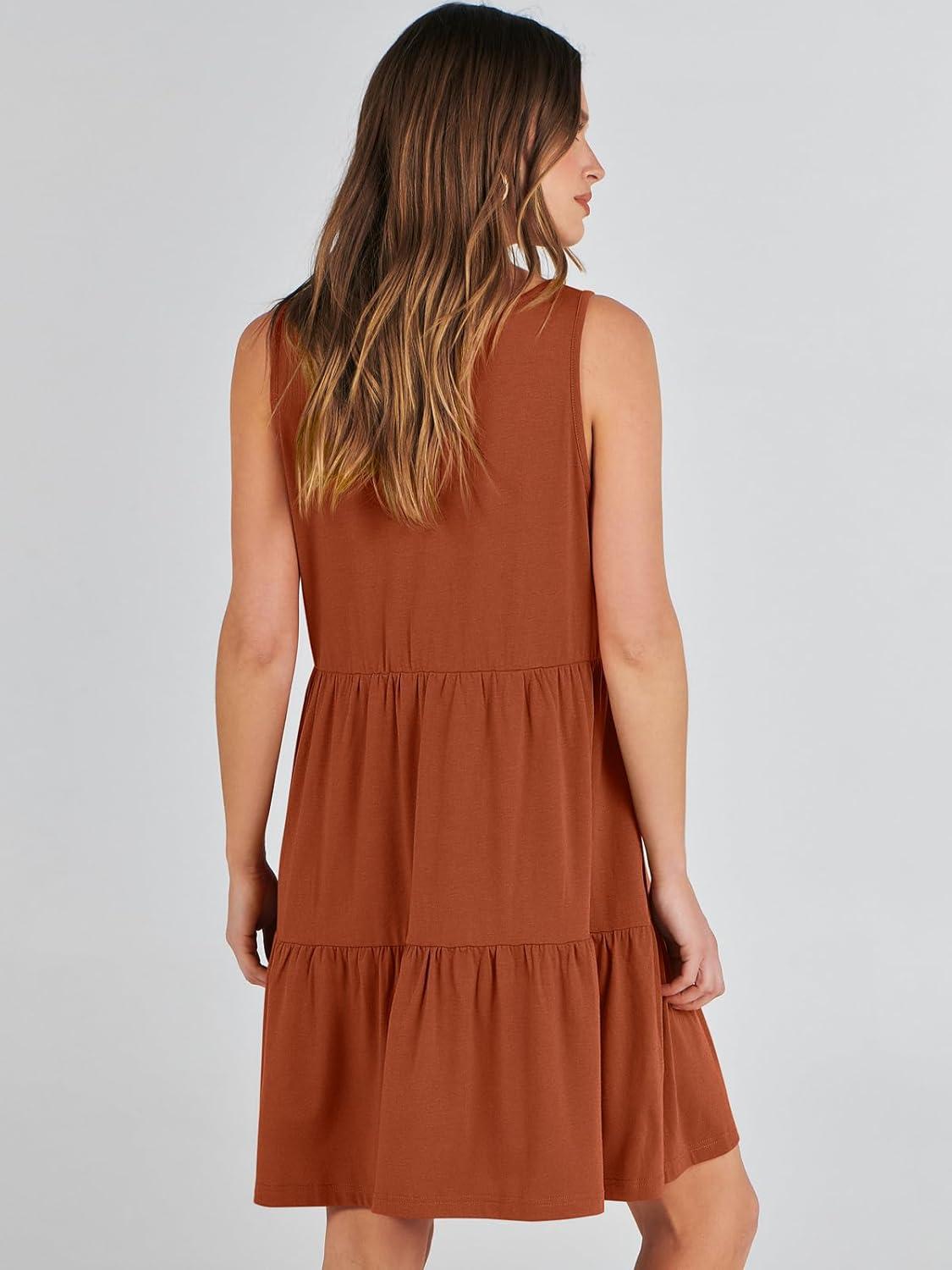 imageANRABESS Womens Summer Casual Tank Dress Sleeveless V Neck T Shirt Sundress Flowy Tiered Swing Mini Beach Vacation DressesBrick Red