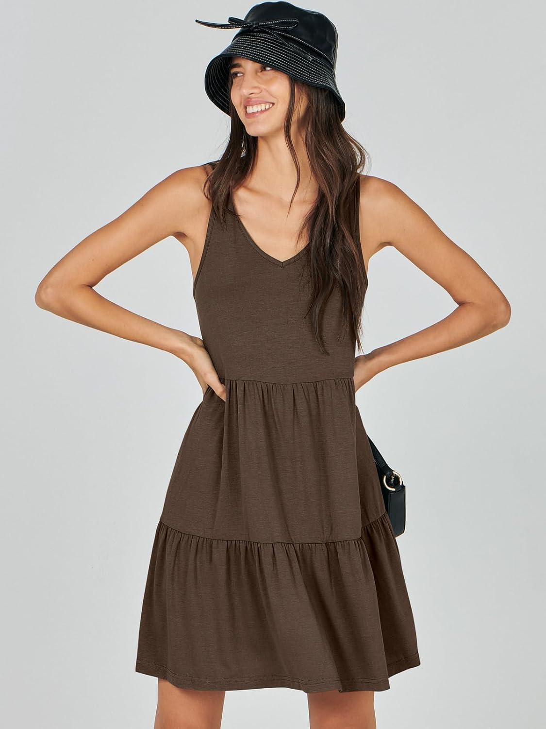 imageANRABESS Womens Summer Casual Tank Dress Sleeveless V Neck T Shirt Sundress Flowy Tiered Swing Mini Beach Vacation DressesCoffee