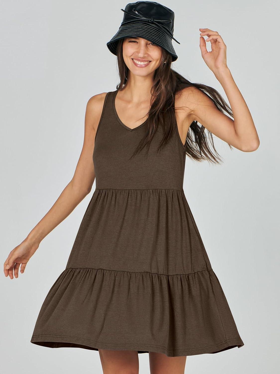 imageANRABESS Womens Summer Casual Tank Dress Sleeveless V Neck T Shirt Sundress Flowy Tiered Swing Mini Beach Vacation DressesCoffee