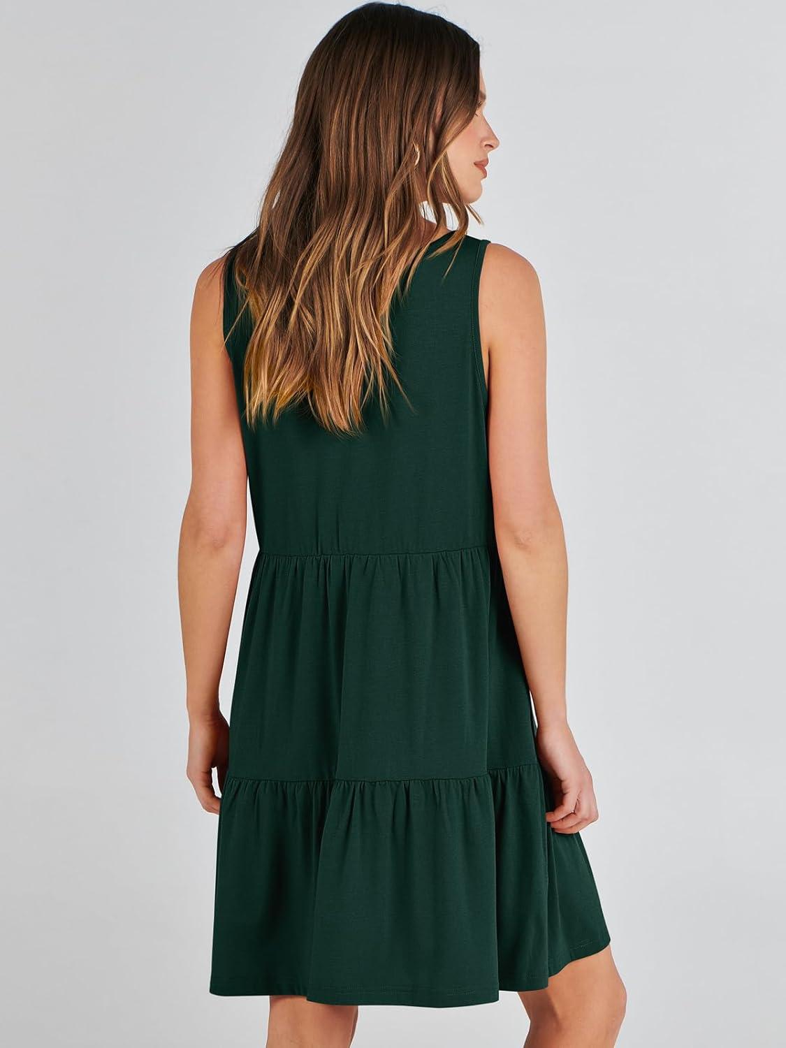 imageANRABESS Womens Summer Casual Tank Dress Sleeveless V Neck T Shirt Sundress Flowy Tiered Swing Mini Beach Vacation DressesDeep Green