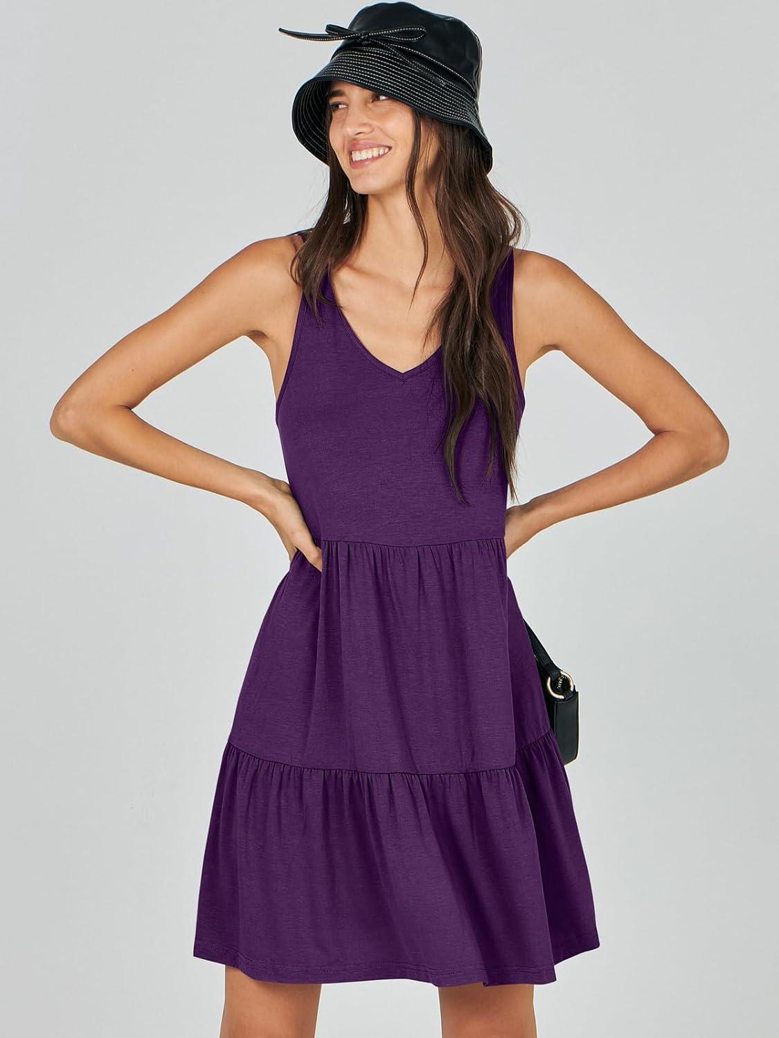 imageANRABESS Womens Summer Casual Tank Dress Sleeveless V Neck T Shirt Sundress Flowy Tiered Swing Mini Beach Vacation DressesDeep Purple