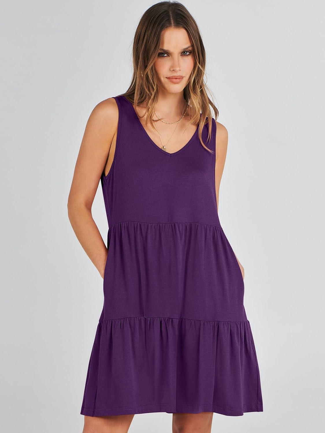 imageANRABESS Womens Summer Casual Tank Dress Sleeveless V Neck T Shirt Sundress Flowy Tiered Swing Mini Beach Vacation DressesDeep Purple