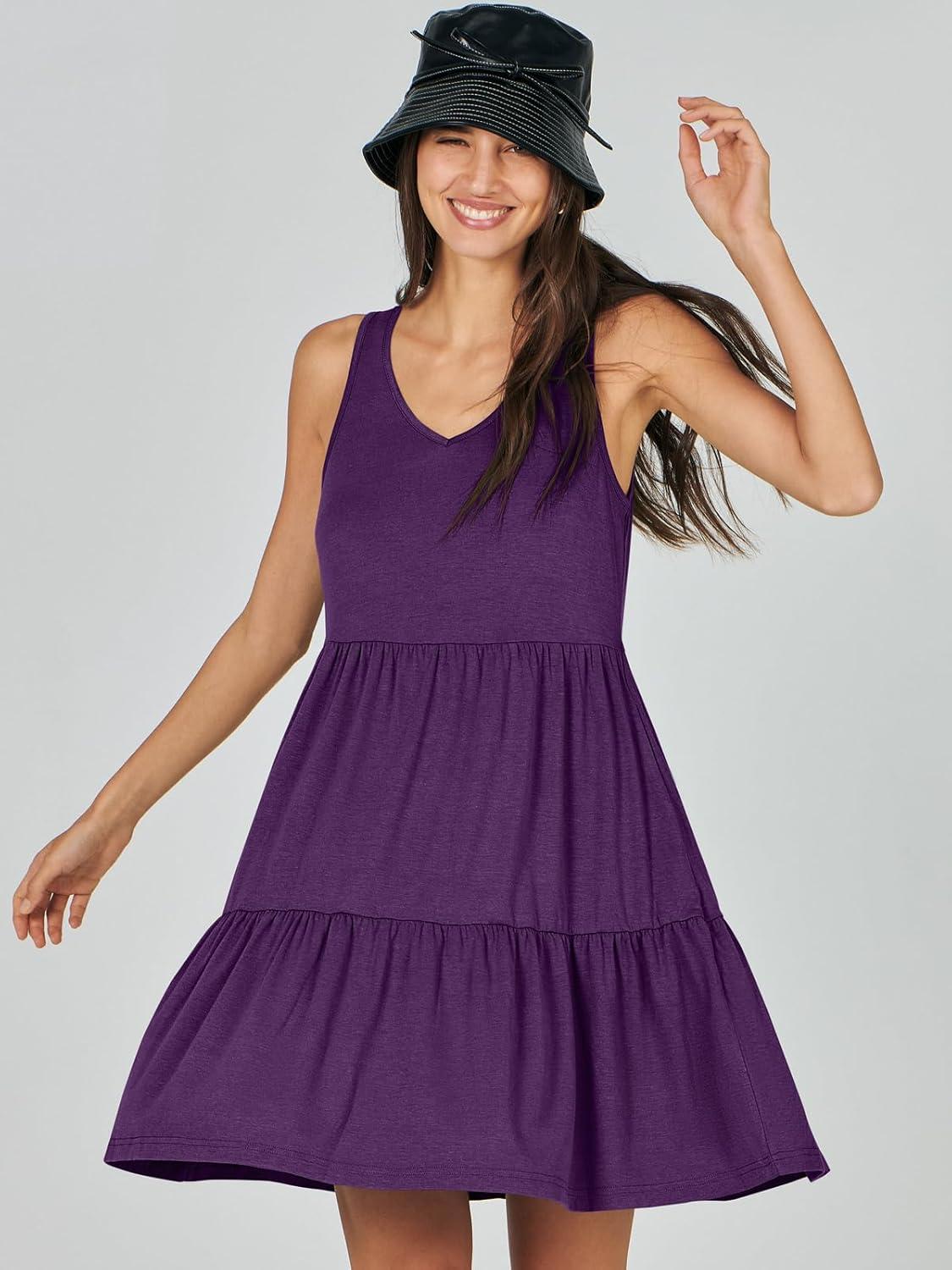 imageANRABESS Womens Summer Casual Tank Dress Sleeveless V Neck T Shirt Sundress Flowy Tiered Swing Mini Beach Vacation DressesDeep Purple