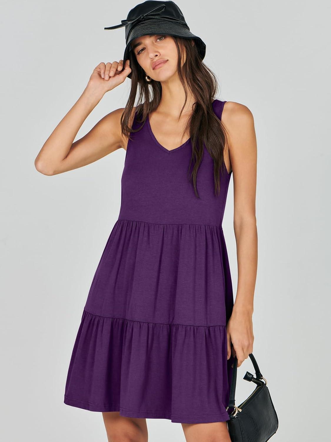 imageANRABESS Womens Summer Casual Tank Dress Sleeveless V Neck T Shirt Sundress Flowy Tiered Swing Mini Beach Vacation DressesDeep Purple