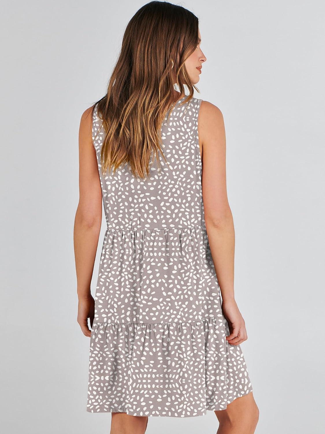 imageANRABESS Womens Summer Casual Tank Dress Sleeveless V Neck T Shirt Sundress Flowy Tiered Swing Mini Beach Vacation DressesKhaki Polka Dot