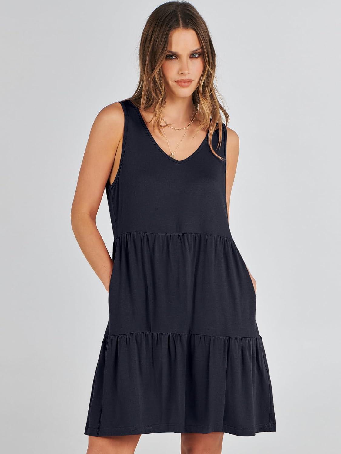 imageANRABESS Womens Summer Casual Tank Dress Sleeveless V Neck T Shirt Sundress Flowy Tiered Swing Mini Beach Vacation DressesNavy Blue