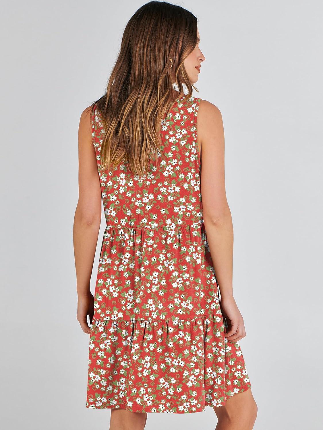 imageANRABESS Womens Summer Casual Tank Dress Sleeveless V Neck T Shirt Sundress Flowy Tiered Swing Mini Beach Vacation DressesRed Floral