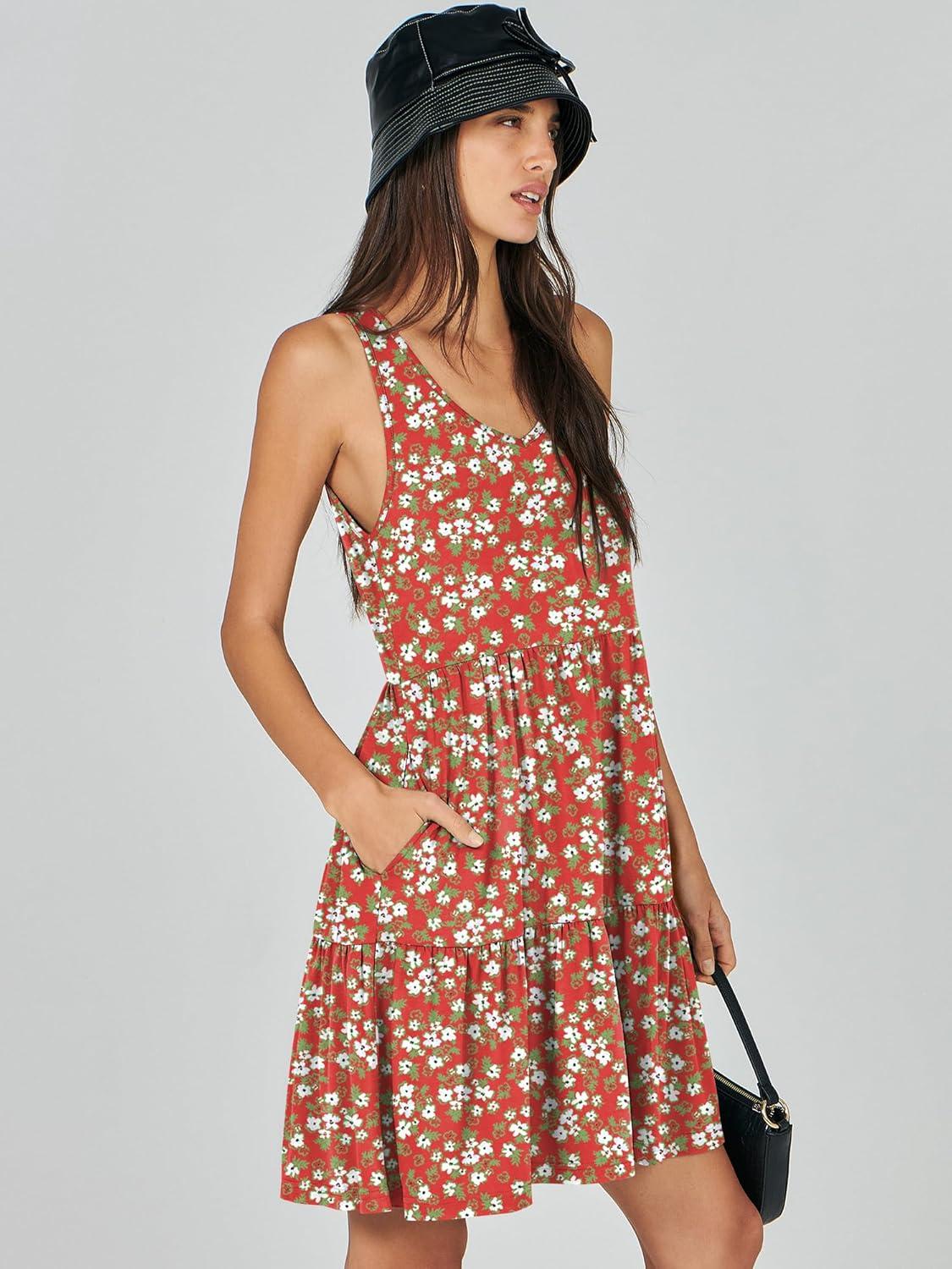 imageANRABESS Womens Summer Casual Tank Dress Sleeveless V Neck T Shirt Sundress Flowy Tiered Swing Mini Beach Vacation DressesRed Floral