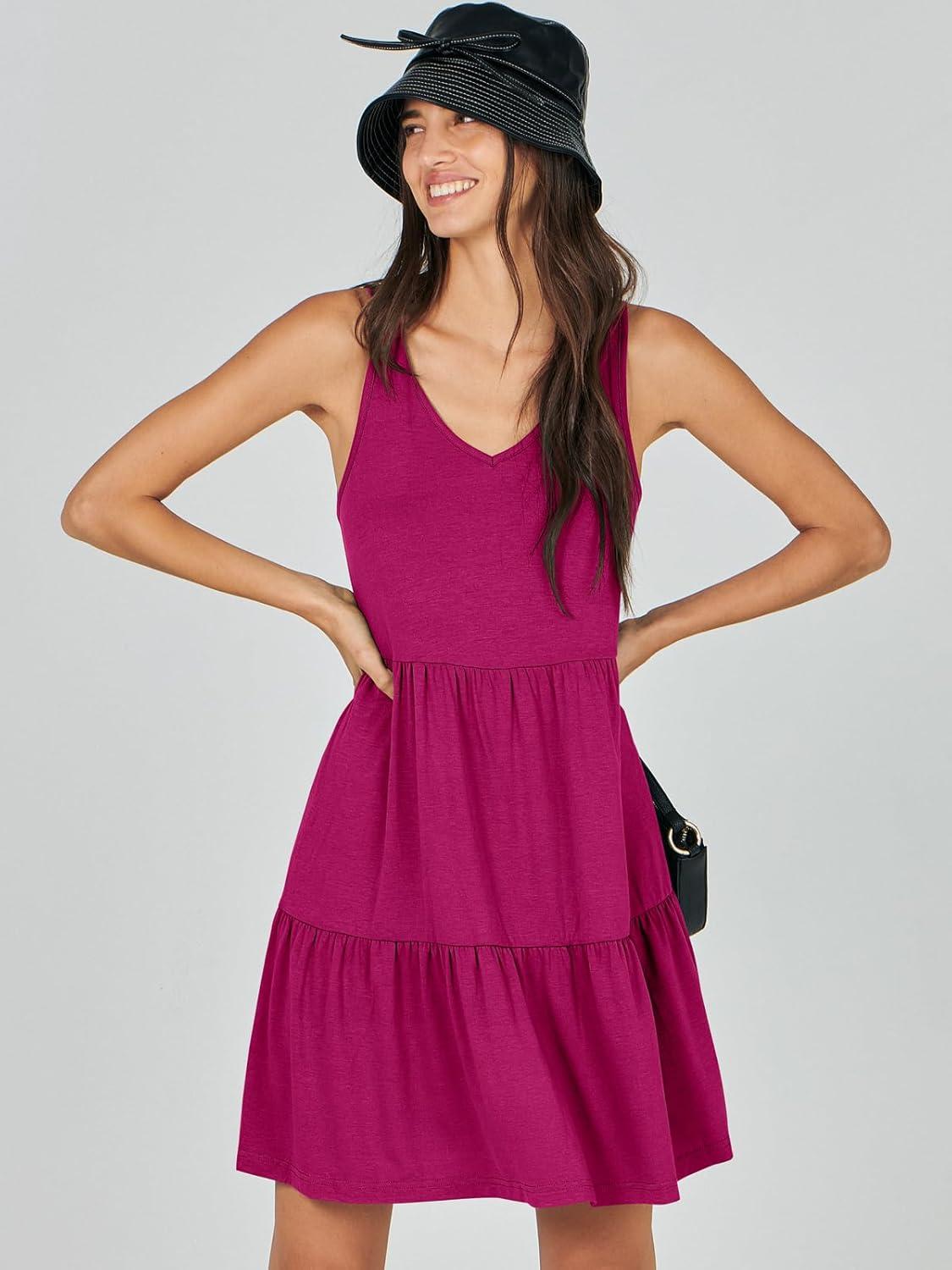 imageANRABESS Womens Summer Casual Tank Dress Sleeveless V Neck T Shirt Sundress Flowy Tiered Swing Mini Beach Vacation DressesRose