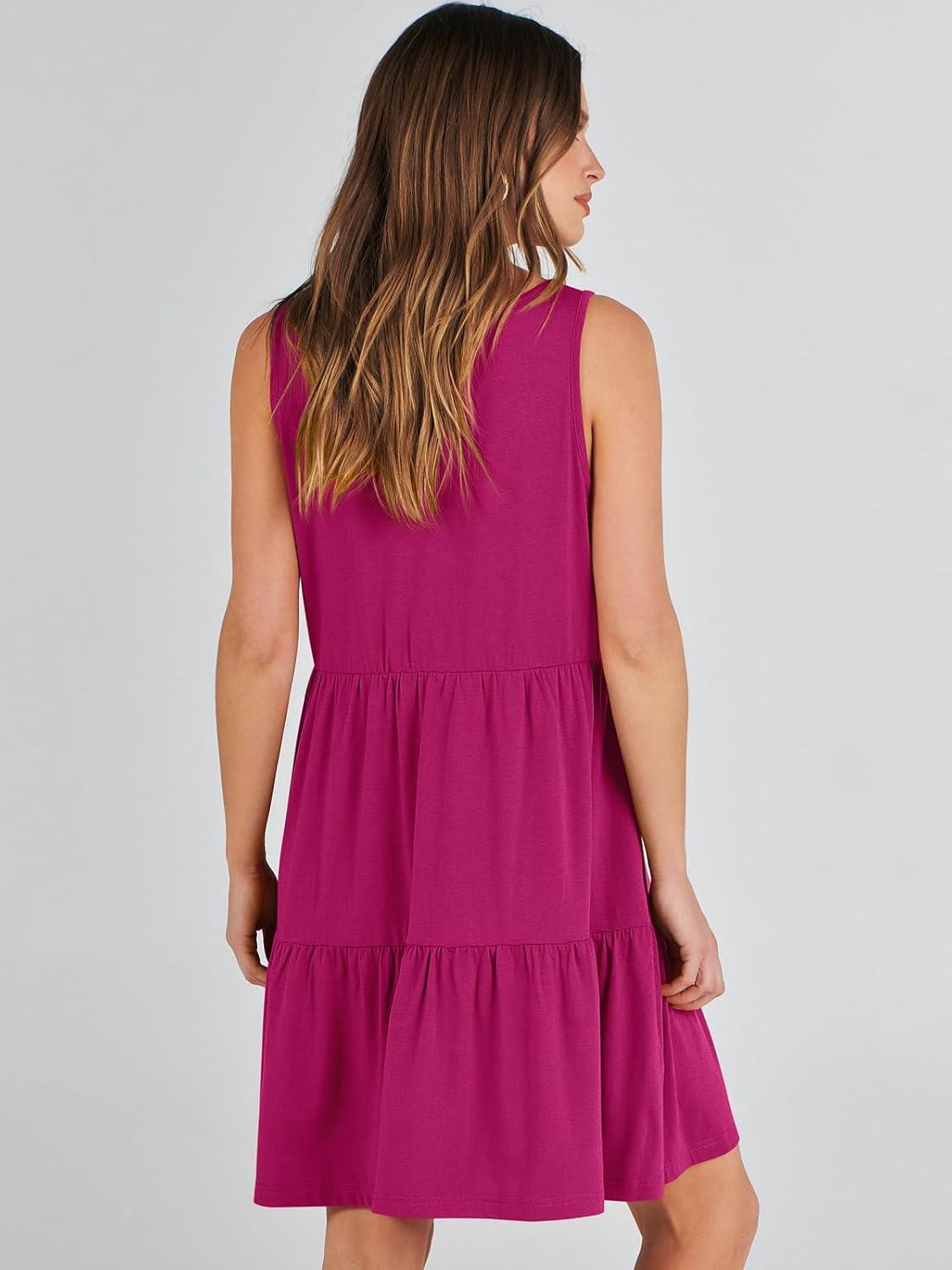 imageANRABESS Womens Summer Casual Tank Dress Sleeveless V Neck T Shirt Sundress Flowy Tiered Swing Mini Beach Vacation DressesRose