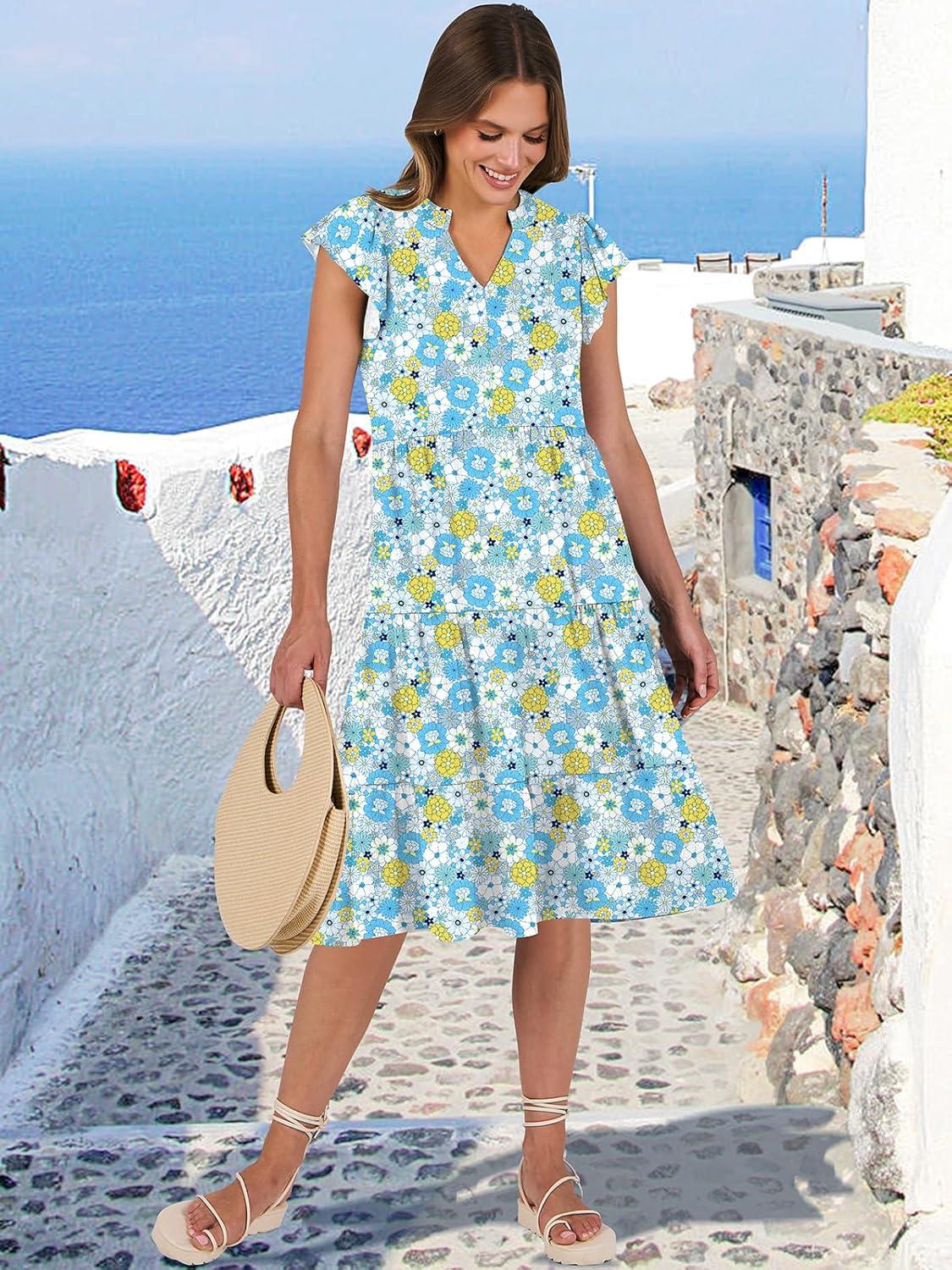 imageANRABESS Womens Summer Dress Ruffle Sleeve V Neck Midi Dresses Fashion Casual Fit Flowy Tiered Boho Beach Vacation SundressBlue Yellow Floral