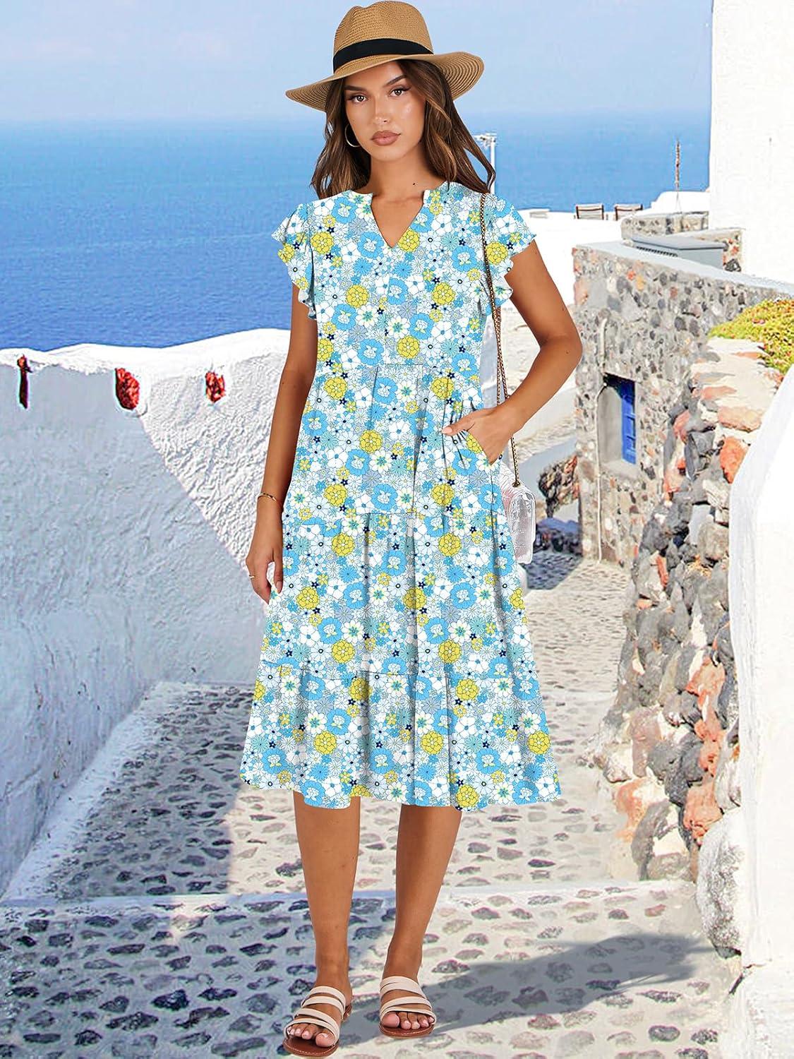 imageANRABESS Womens Summer Dress Ruffle Sleeve V Neck Midi Dresses Fashion Casual Fit Flowy Tiered Boho Beach Vacation SundressBlue Yellow Floral