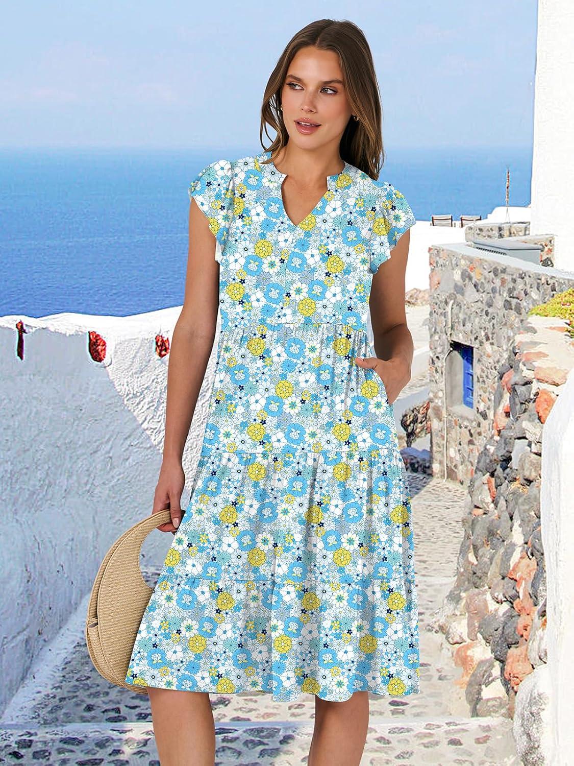 imageANRABESS Womens Summer Dress Ruffle Sleeve V Neck Midi Dresses Fashion Casual Fit Flowy Tiered Boho Beach Vacation SundressBlue Yellow Floral