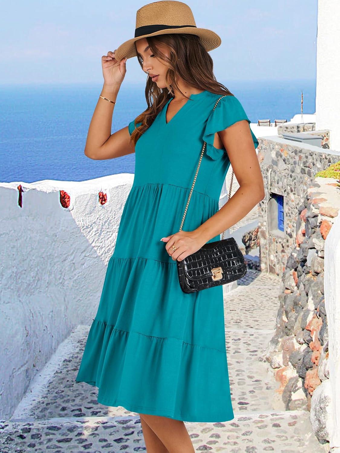 imageANRABESS Womens Summer Dress Ruffle Sleeve V Neck Midi Dresses Fashion Casual Fit Flowy Tiered Boho Beach Vacation SundressLake Green