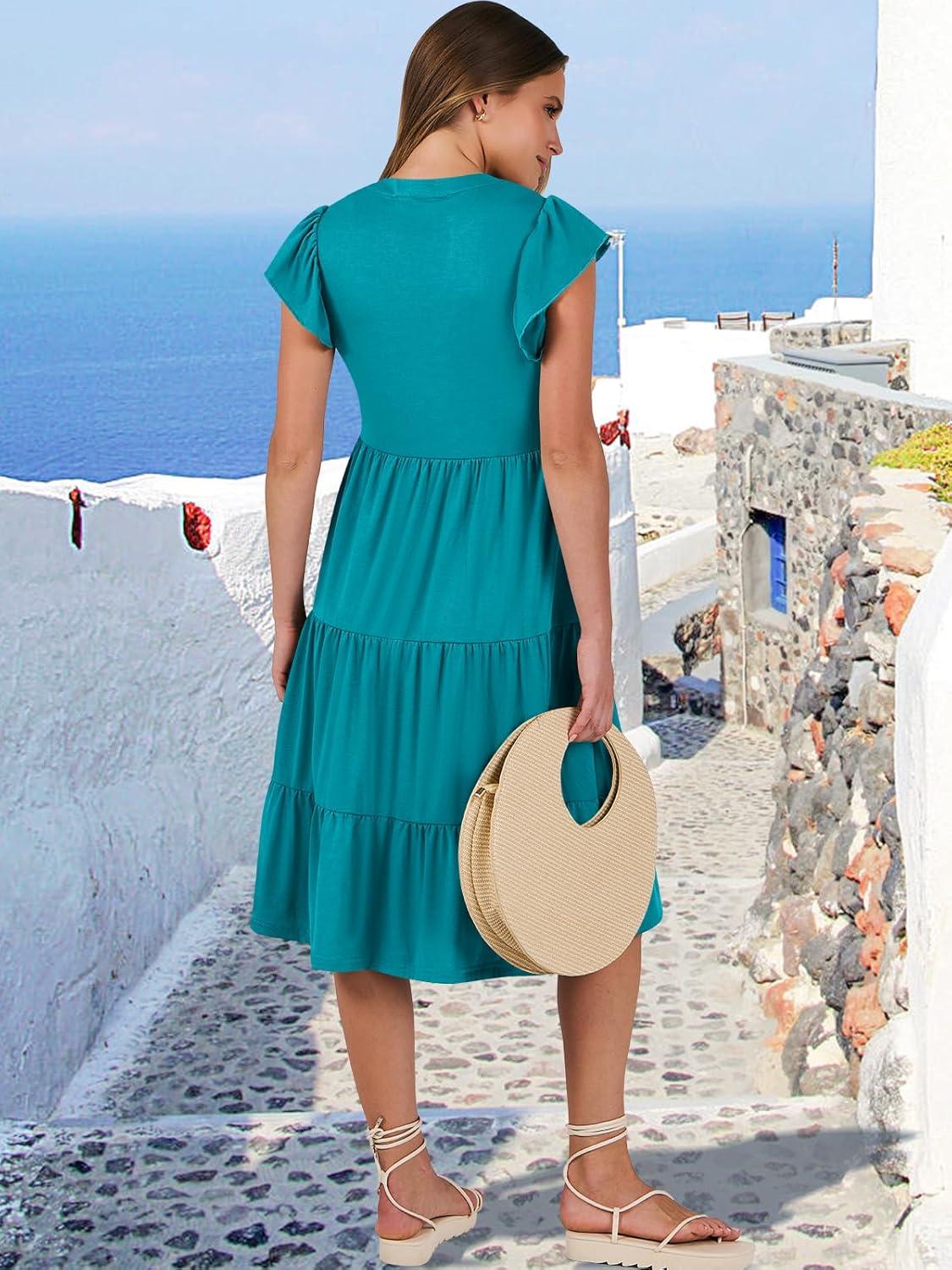 imageANRABESS Womens Summer Dress Ruffle Sleeve V Neck Midi Dresses Fashion Casual Fit Flowy Tiered Boho Beach Vacation SundressLake Green