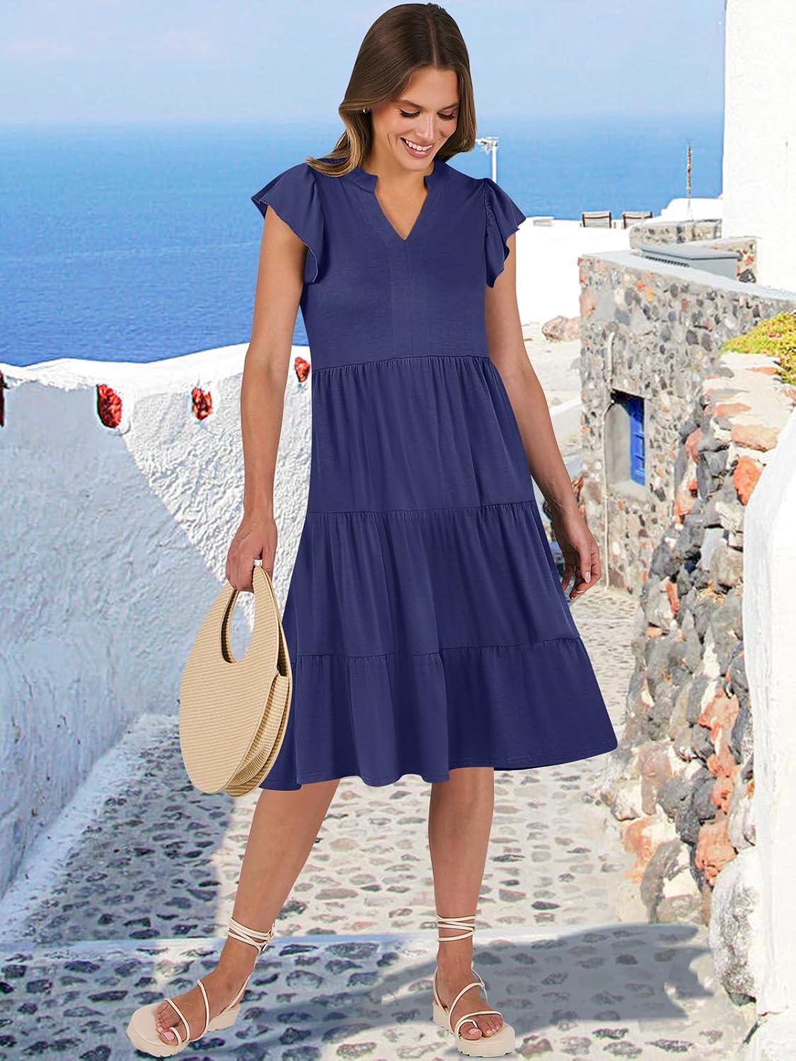 imageANRABESS Womens Summer Dress Ruffle Sleeve V Neck Midi Dresses Fashion Casual Fit Flowy Tiered Boho Beach Vacation SundressNavy Blue